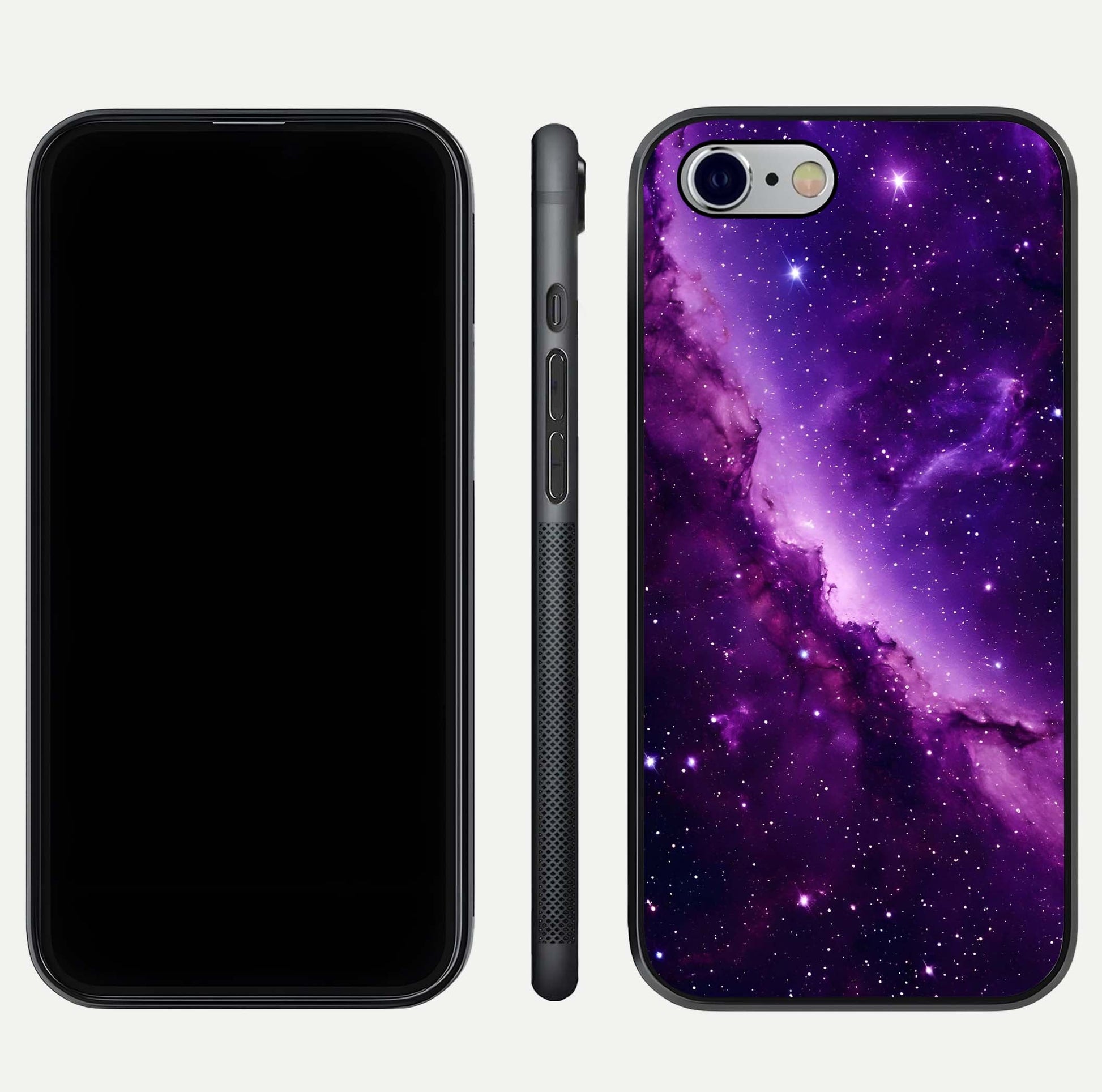 Purple Shade Sky Glass Case for iPhone 16 Pro front & back layout showing HD tones and clean glass edges