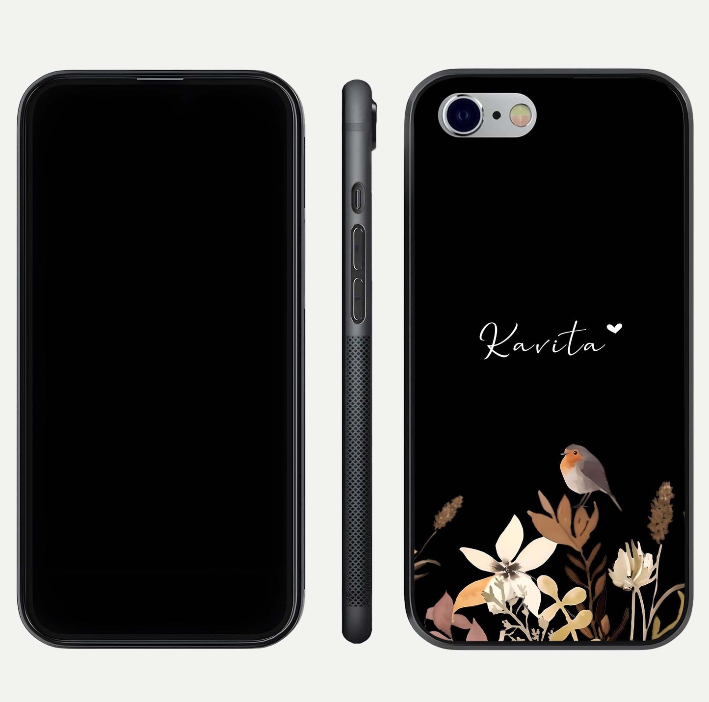 Quiet Garden Tune Custom Name Glass Case for iPhone 16 Pro front & back layout highlighting name area and edges