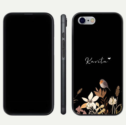Quiet Garden Tune Custom Name Glass Case for iPhone 16 Pro front & back layout highlighting name area and edges