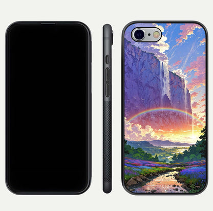 Rainbow Valley Dream Glass Case for iPhone 16 Pro front & back layout showing smooth color blend and curved edge