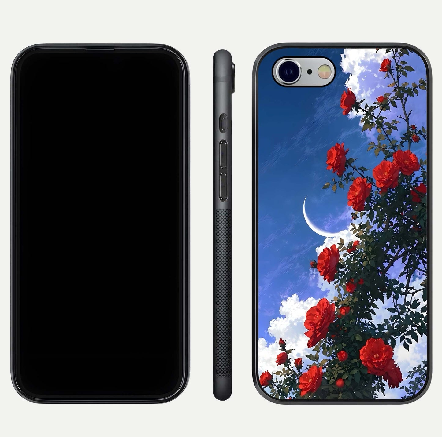Rose Drift Flowers Glass Case for iPhone 16 Pro front & back layout showing rose gradient tones and edges