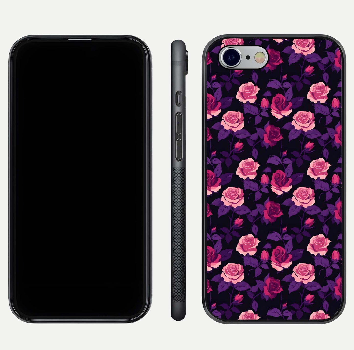 Rose Garden Twilight Glass Case for iPhone 16 Pro front & back layout showing rich twilight tones and edges