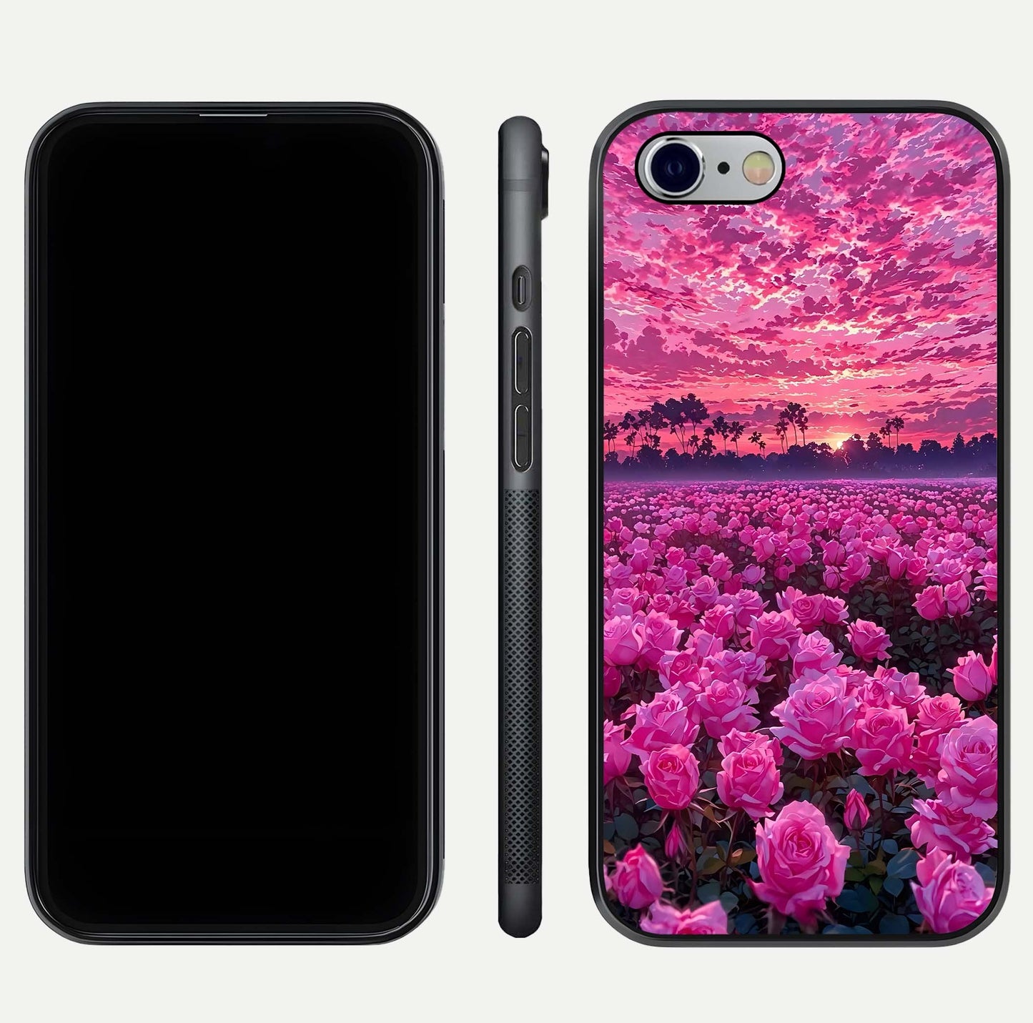 Rose Sunset Valley Glass Case for iPhone 16 Pro front & back layout highlighting gradient tones and glass shine