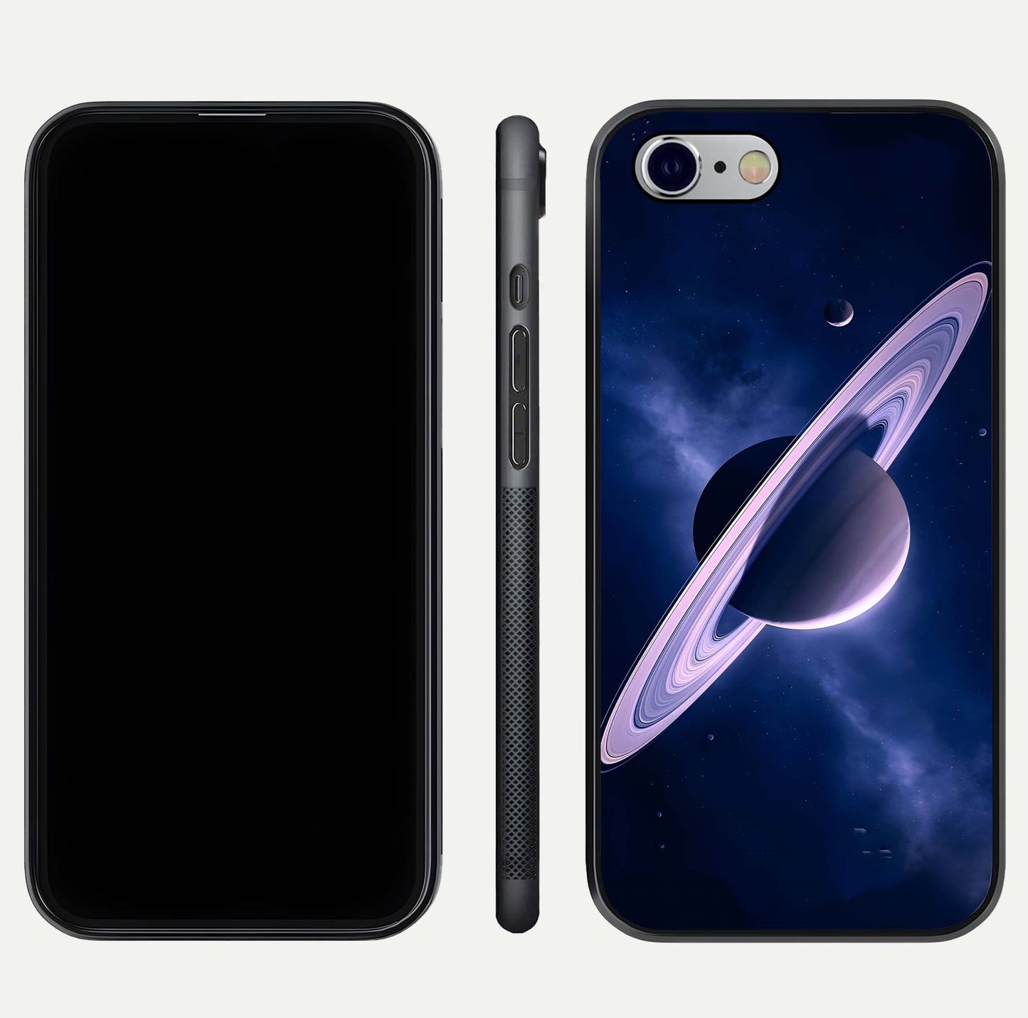 Saturn Ring Mystique Glass Case for iPhone 16 Pro front & back layout showing cosmic tones and edge glow