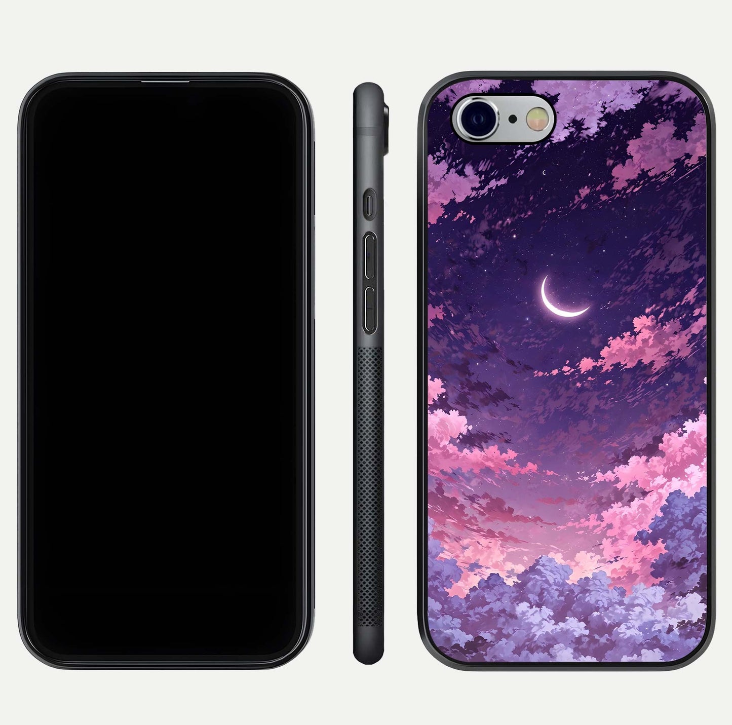 Sky Drift Clouds Glass Case for iPhone 16 Pro front & back layout showing sky tones and smooth edge design