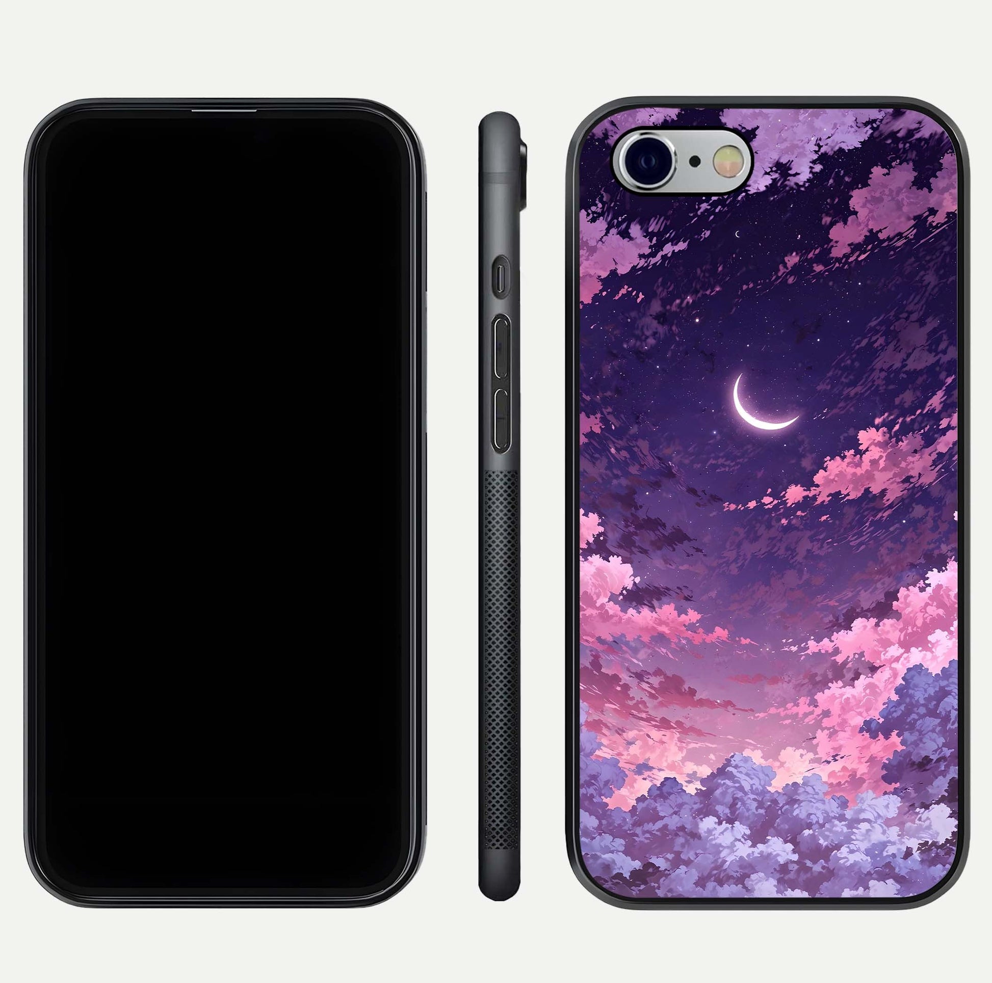 Sky Drift Clouds Glass Case for iPhone 16 Pro front & back layout showing sky tones and smooth edge design