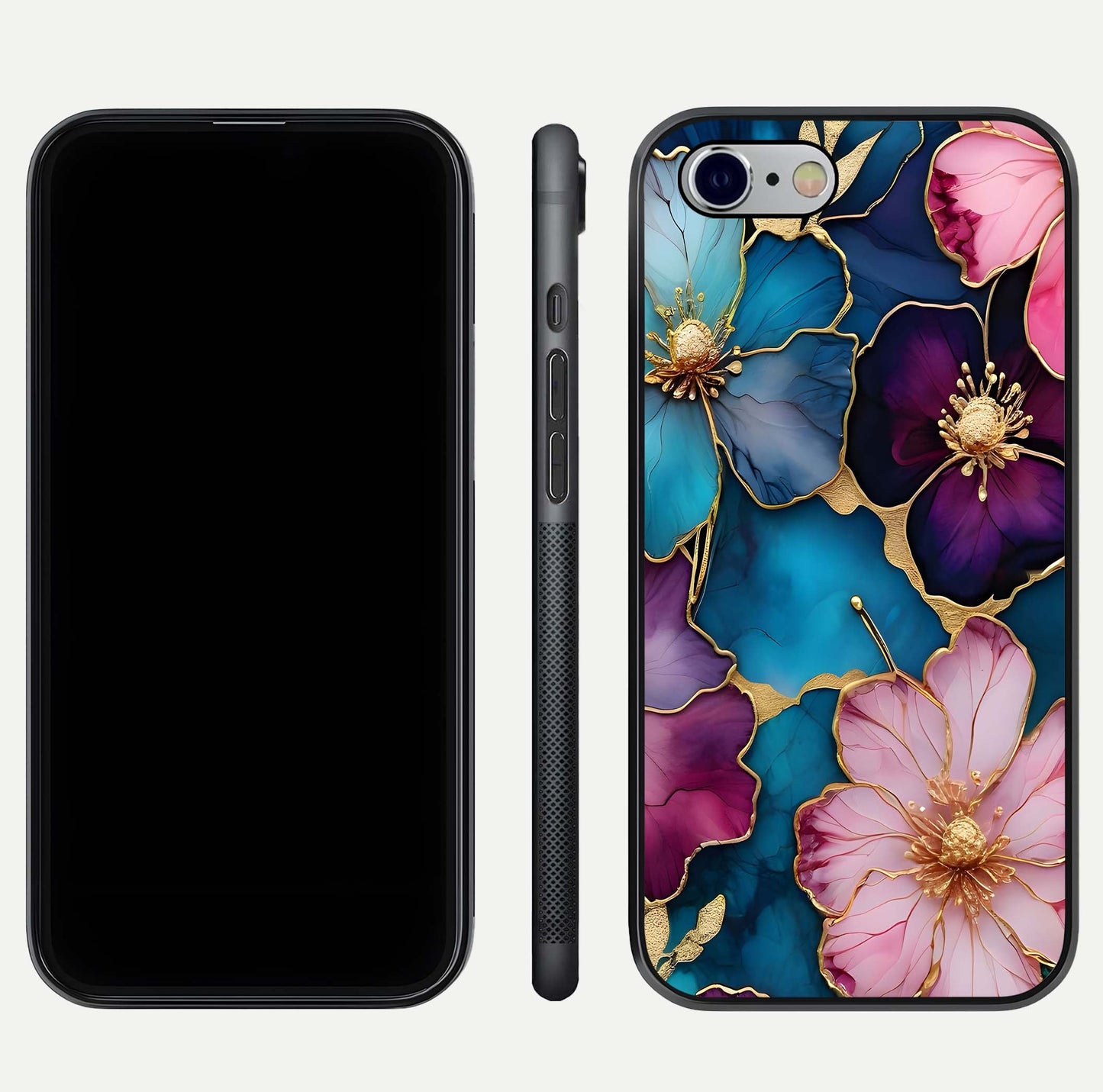 Sparkle Floral Glass Case for iPhone 16 Pro front & back layout showing floral print and edge clarity