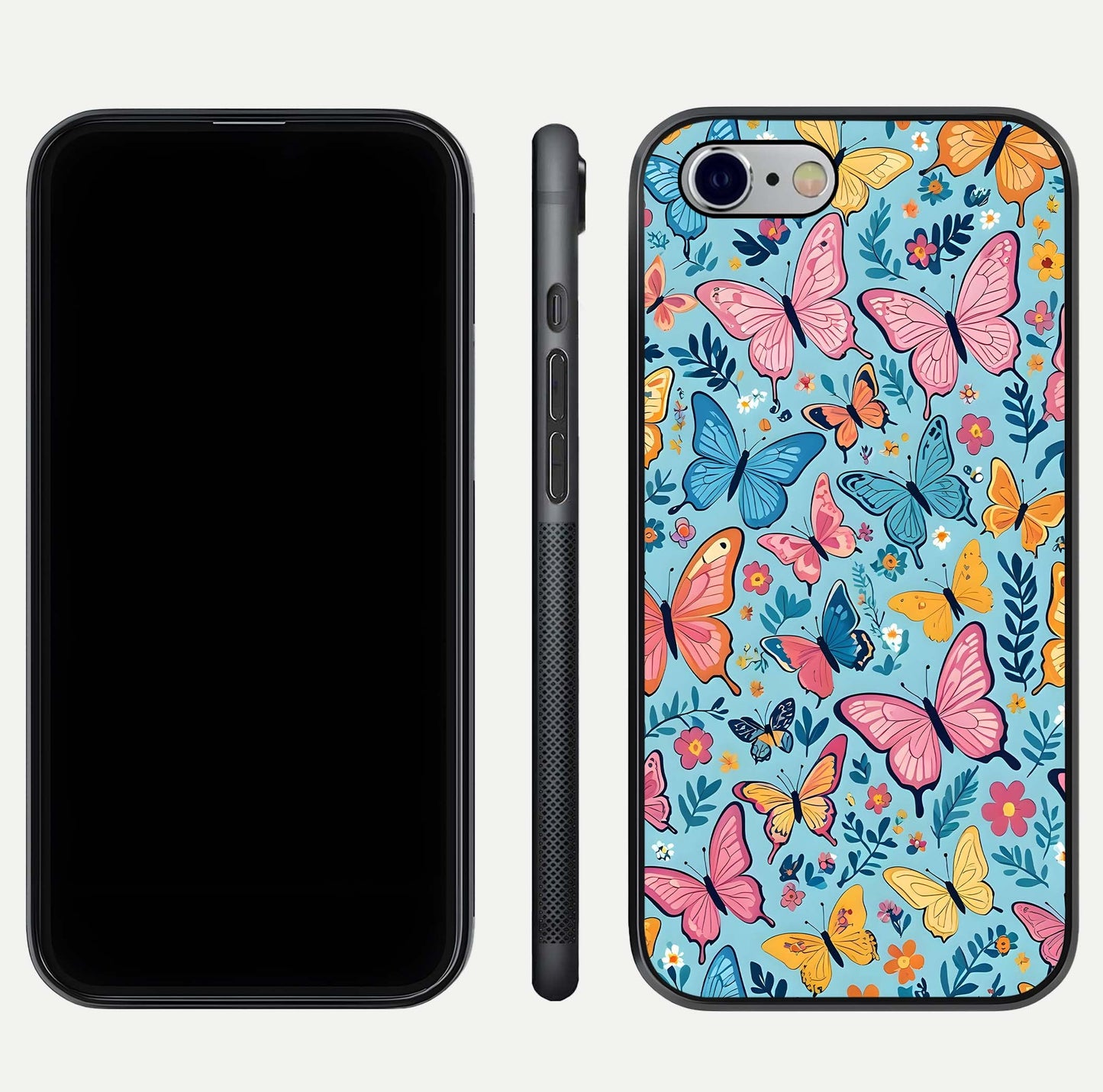 Spring Wing Garden Glass Case for iPhone 16 Pro front & back layout showing soft tones and elegant glass design