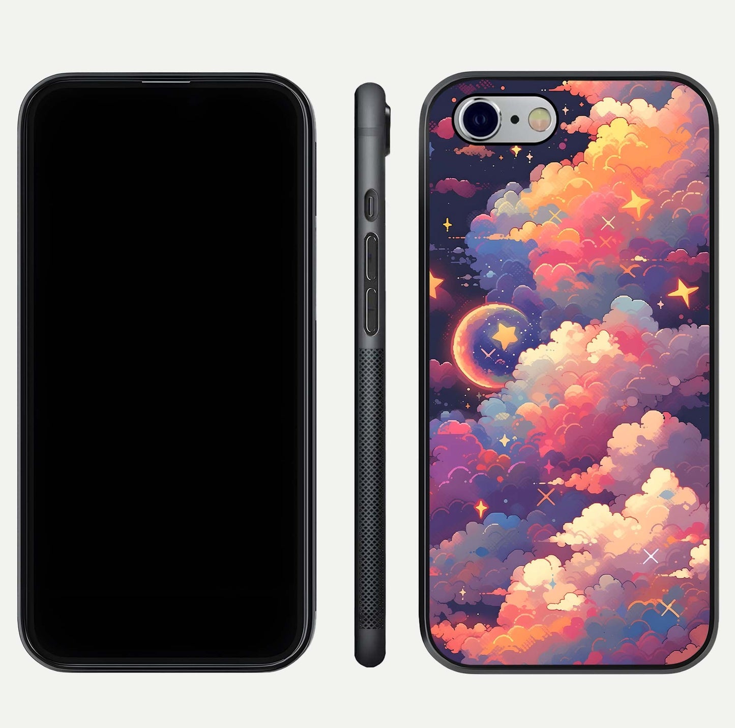 Starlit Dream Clouds Glass Case for iPhone 16 Pro front & back layout showing gradient tones and smooth edge