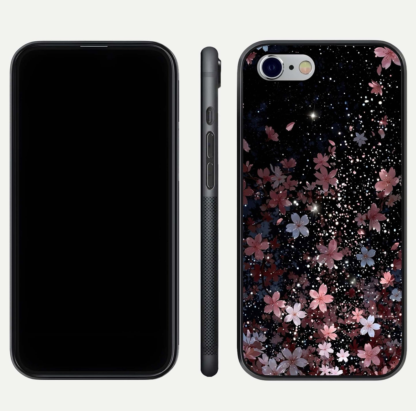 Starlit Flower Dreams Glass Case for iPhone 16 Pro front & back layout showing soft bloom design and curved edge