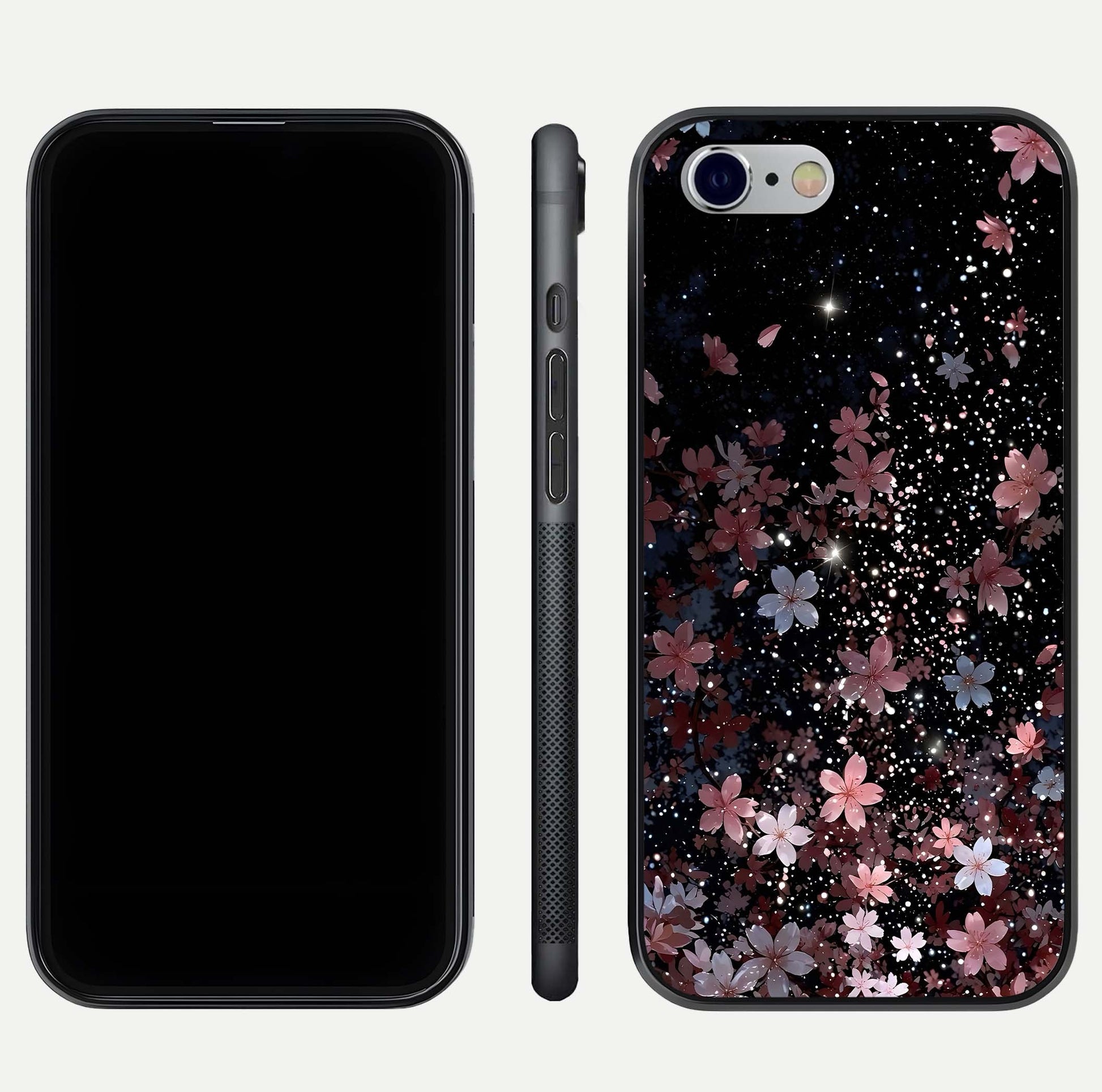 Starlit Flower Dreams Glass Case for iPhone 16 Pro front & back layout showing soft bloom design and curved edge