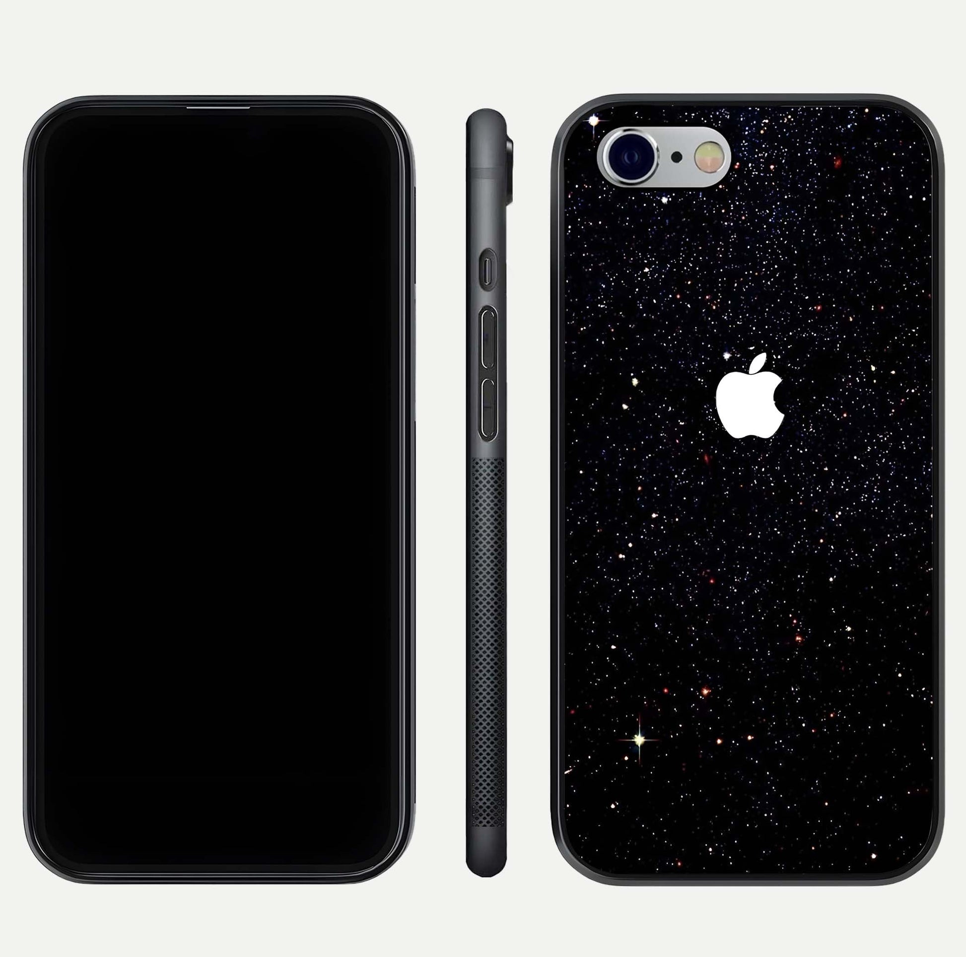Starry Apple Galaxy Glass Case for iPhone 16 Pro front & back layout showing cosmic tones and sleek edge