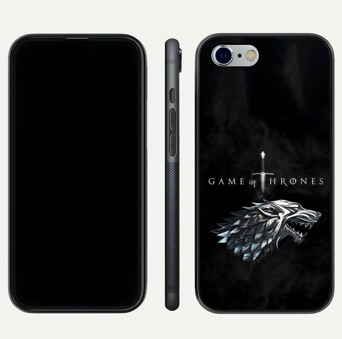 Throne Wolf Legacy Glass Case for iPhone 16 Pro front & back layout showing bold pattern and sharp edge