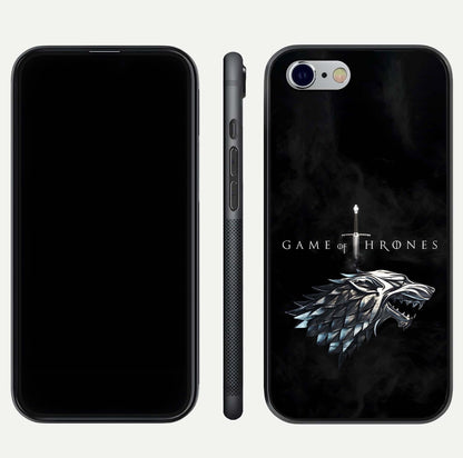 Throne Wolf Legacy Glass Case for iPhone 16 Pro front & back layout showing bold pattern and sharp edge
