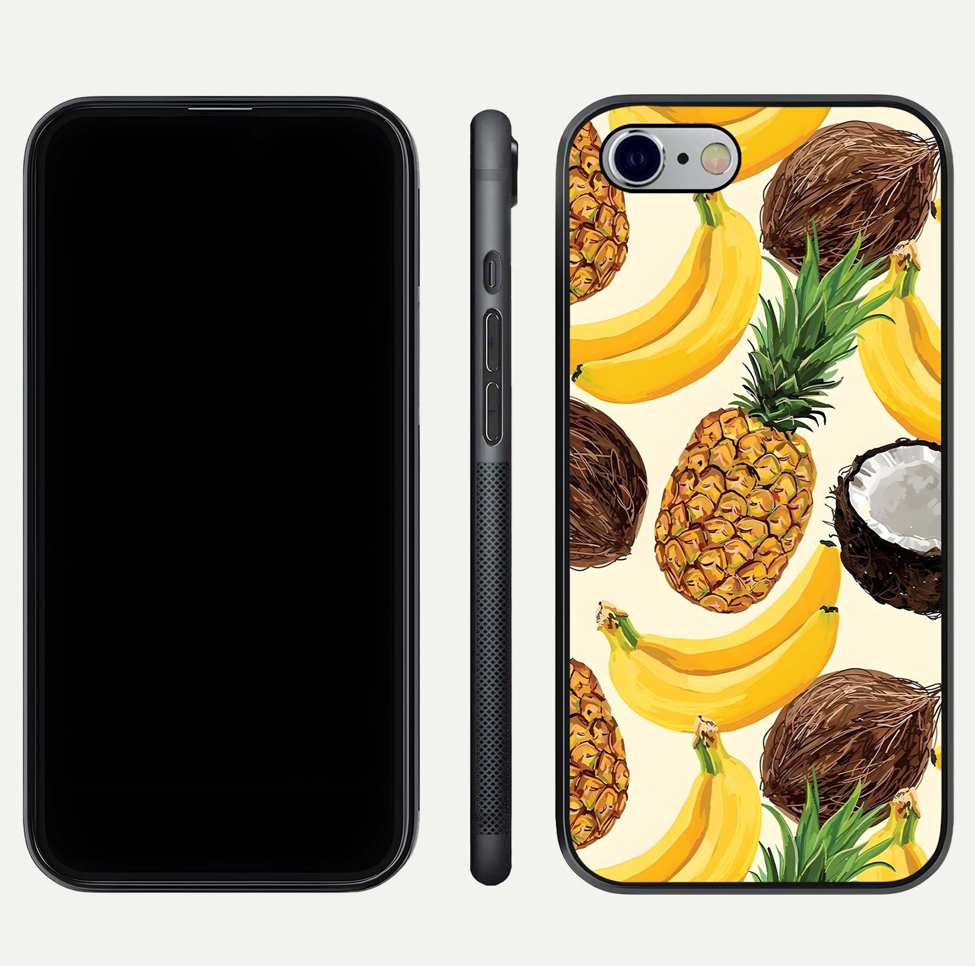 Tropical Fruit Mood Glass Case for iPhone 16 Pro front & back layout showing playful tones and clean edge