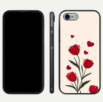Tulip With Heart Glass Case for iPhone 16 Pro front & back layout showing heart motif and elegant gloss finish