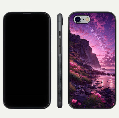 Twilight Blossom Coast Glass Case for iPhone 16 Pro front & back layout showing floral tones and curved edge