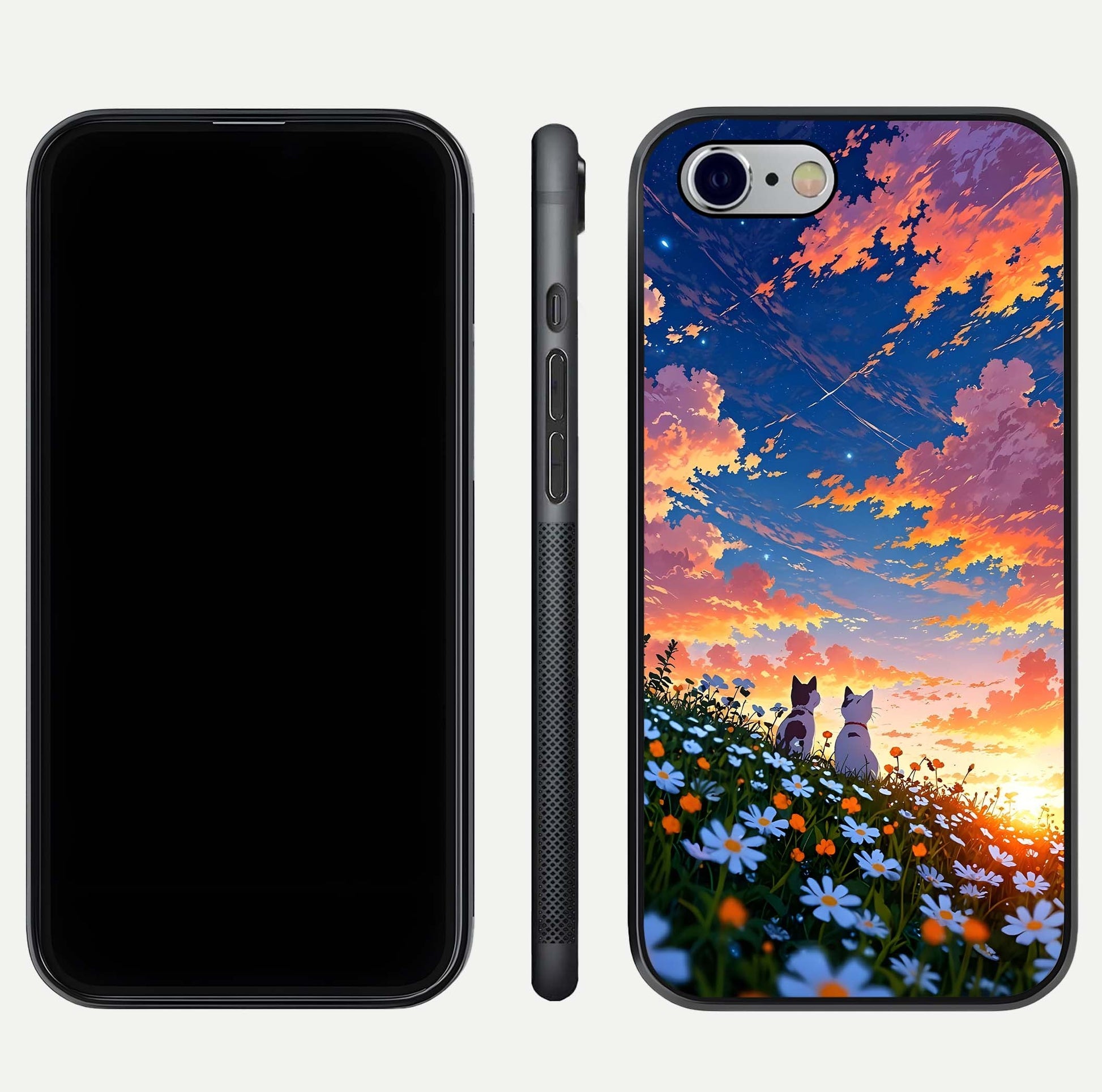 Two Cats Friends Glass Case for iPhone 16 Pro front & back layout showing friendly cat theme and edge design