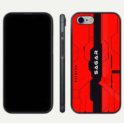 Voltage Rise CYBERPUNK Custom Name Glass Case for iPhone 16 Pro front & back layout showing futuristic tones and sleek edge