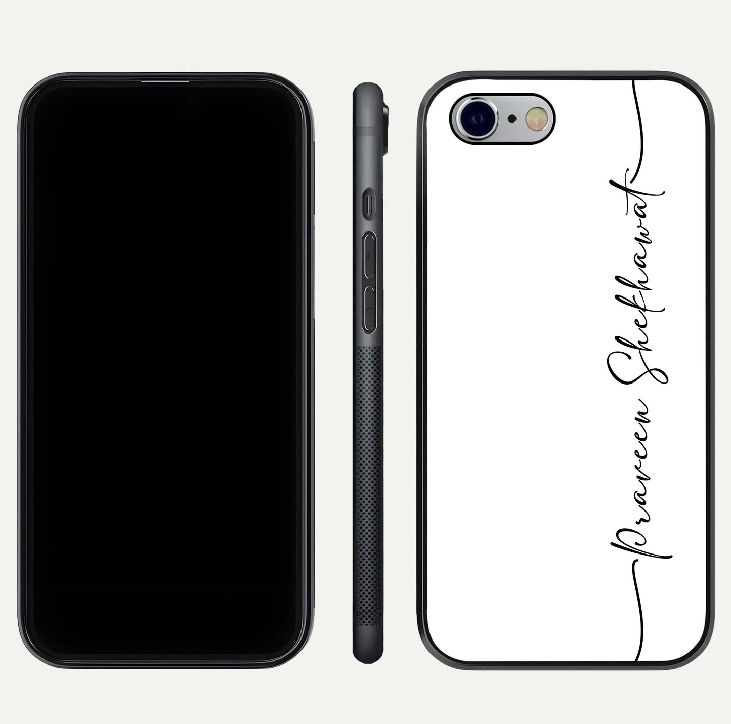 White Tune Custom Name Glass Case for iPhone 16 Pro front & back layout showing clean design and text placement