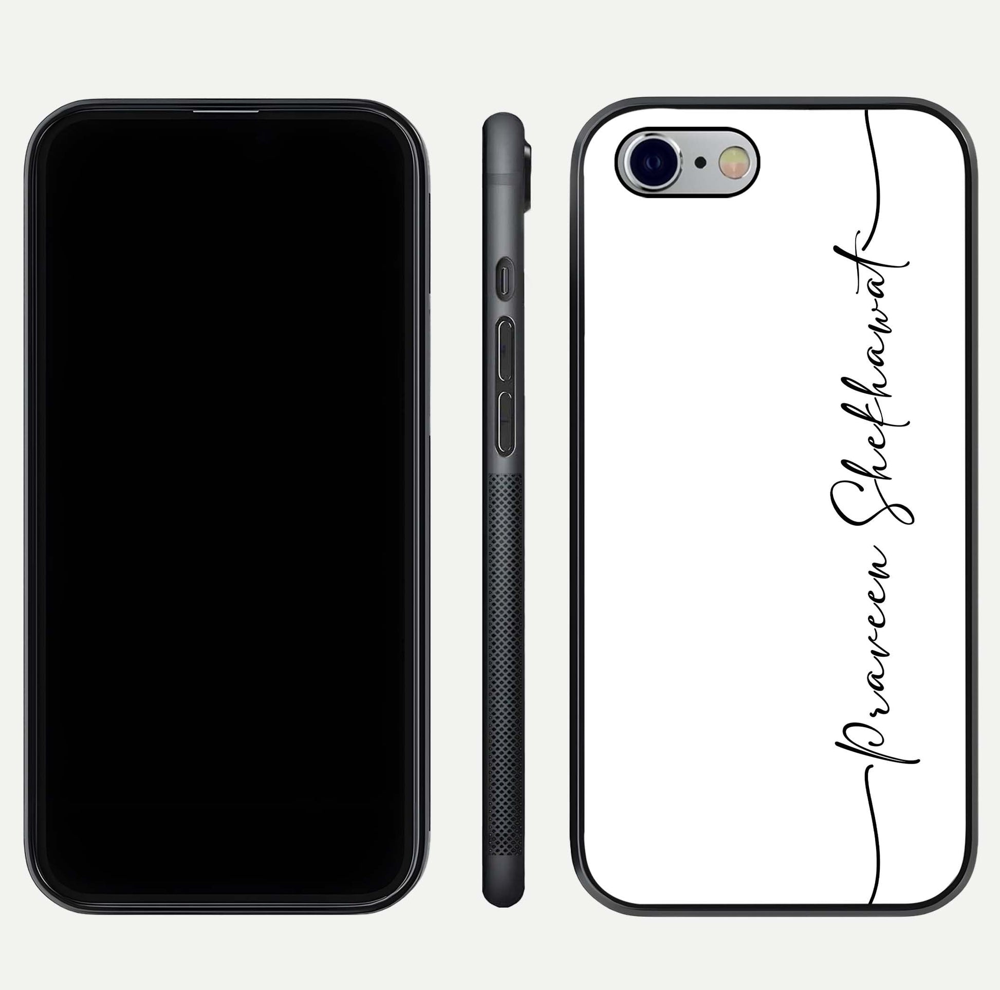 White Tune Custom Name Glass Case for iPhone 16 Pro front & back layout showing clean design and text placement