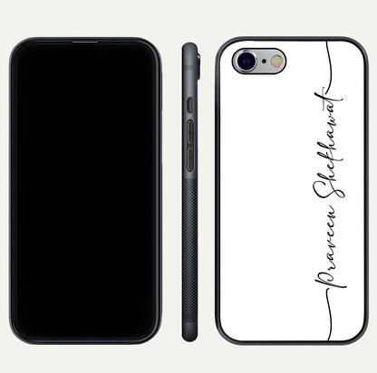 White Tune Custom Name Glass Case for iPhone 16 Pro front & back layout showing clean design and text placement