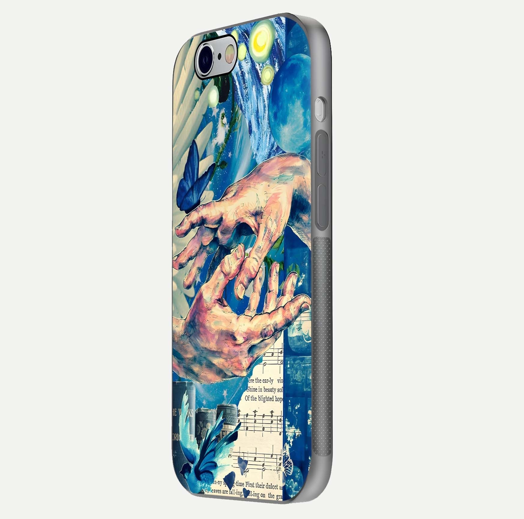 Aesthetic Divider Glass Case for iPhone 16 Pro side-angle image showing divider pattern print, camera module, and glossy finish reflection