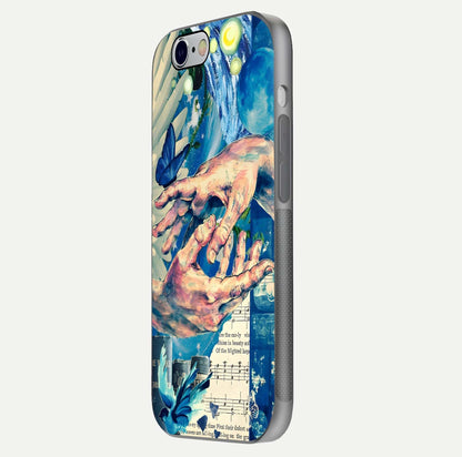 Aesthetic Divider Glass Case for iPhone 16 Pro side-angle image showing divider pattern print, camera module, and glossy finish reflection