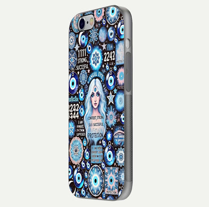 Angel Aura Shield Glass Case for iPhone 16 Pro side-angle photo showcasing aura details and glossy surface reflection