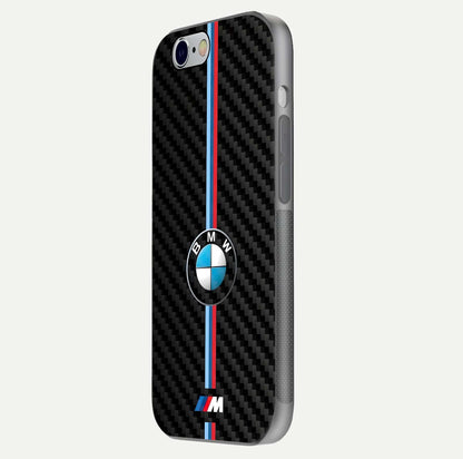 BMW Pattern Glass Case for iPhone 16 Pro side-angle image showing edge finish and luxury car-inspired shine