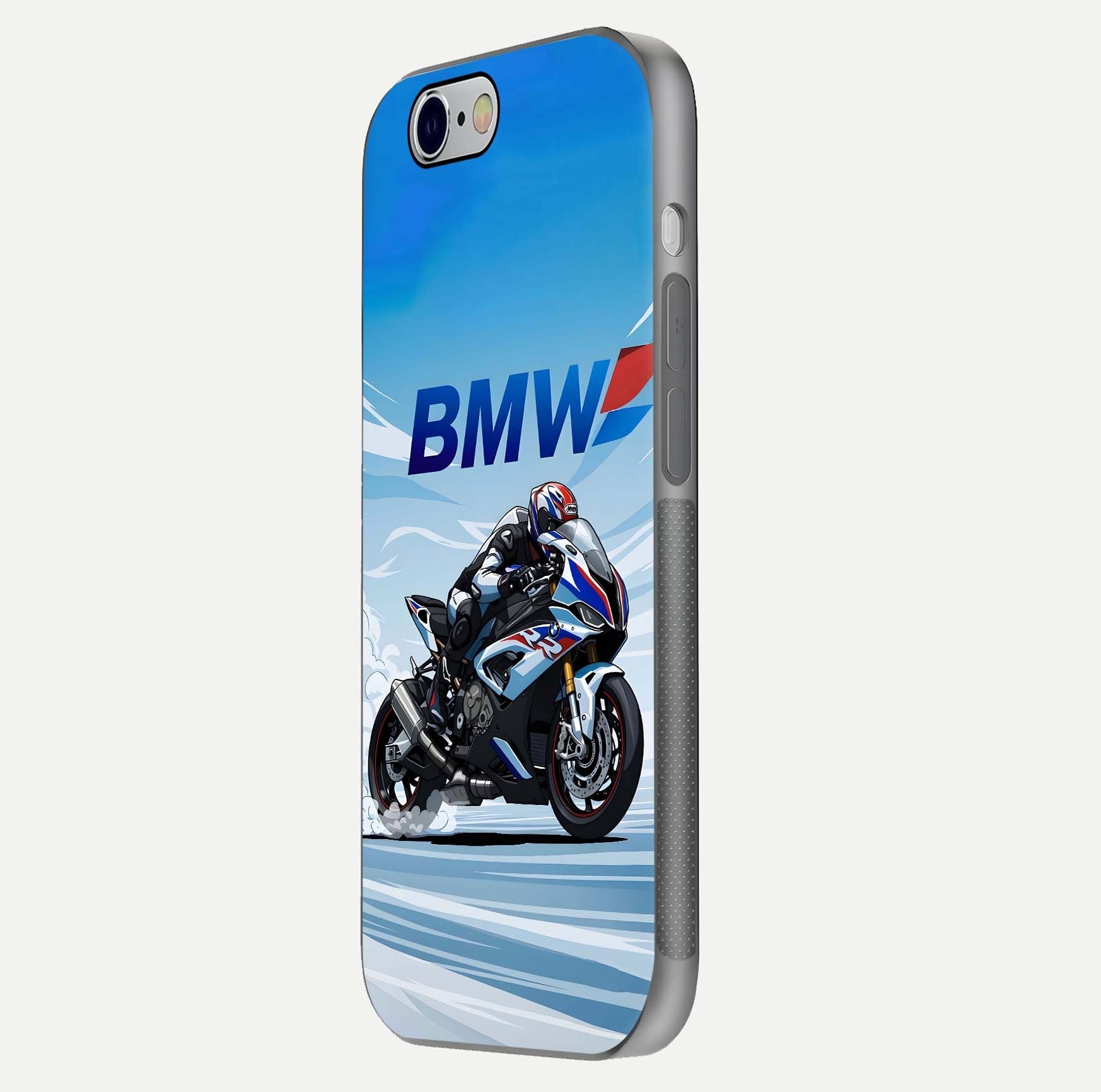 BMW Power Drift Glass Case for iPhone 16 Pro side-angle image emphasizing smooth finish and detailed design