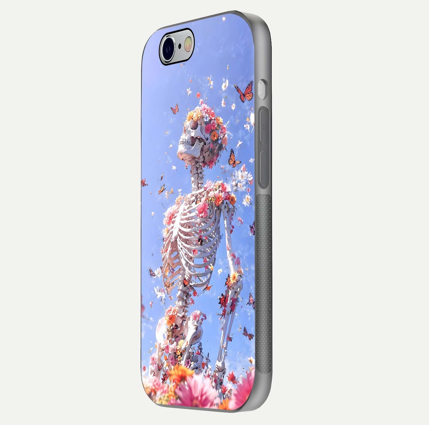 Bloom Beyond Bones Glass Case for iPhone 16 Pro side-angle image highlighting print precision and gloss finish