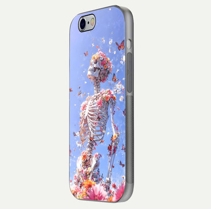 Bloom Beyond Bones Glass Case for iPhone 16 Pro side-angle image highlighting print precision and gloss finish