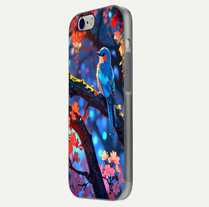 Blooming Spendor Bird Glass Case for iPhone 16 Pro side-angle photo showing floral wings and reflection finish