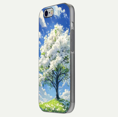 Blossom Sky Serenity Glass Case for iPhone 16 Pro side-angle image showing elegant edge flow and light reflection