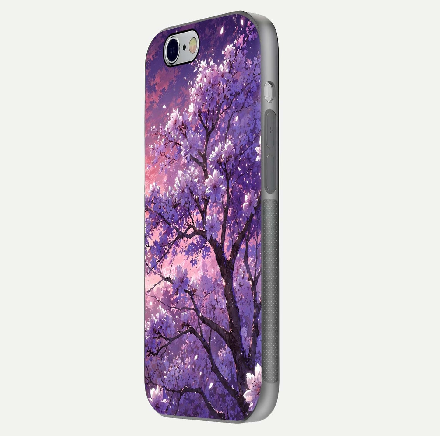 Blossom Tree Glass Case for iPhone 16 Pro side-angle image showing floral tree artwork and reflection gloss