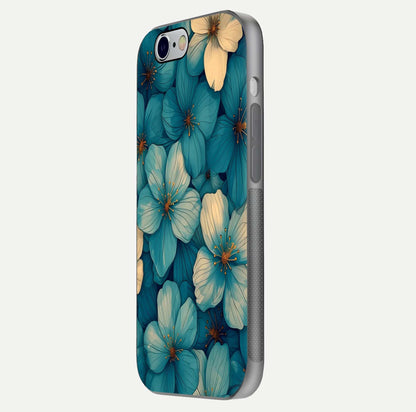 Blue Shade Floral Glass Case for iPhone 16 Pro side-angle photo showing detailed floral hues and curved glass shine