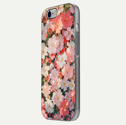 Blush Bloom Field Glass Case for iPhone 16 Pro side-angle image showing petal pattern gloss and smooth edges