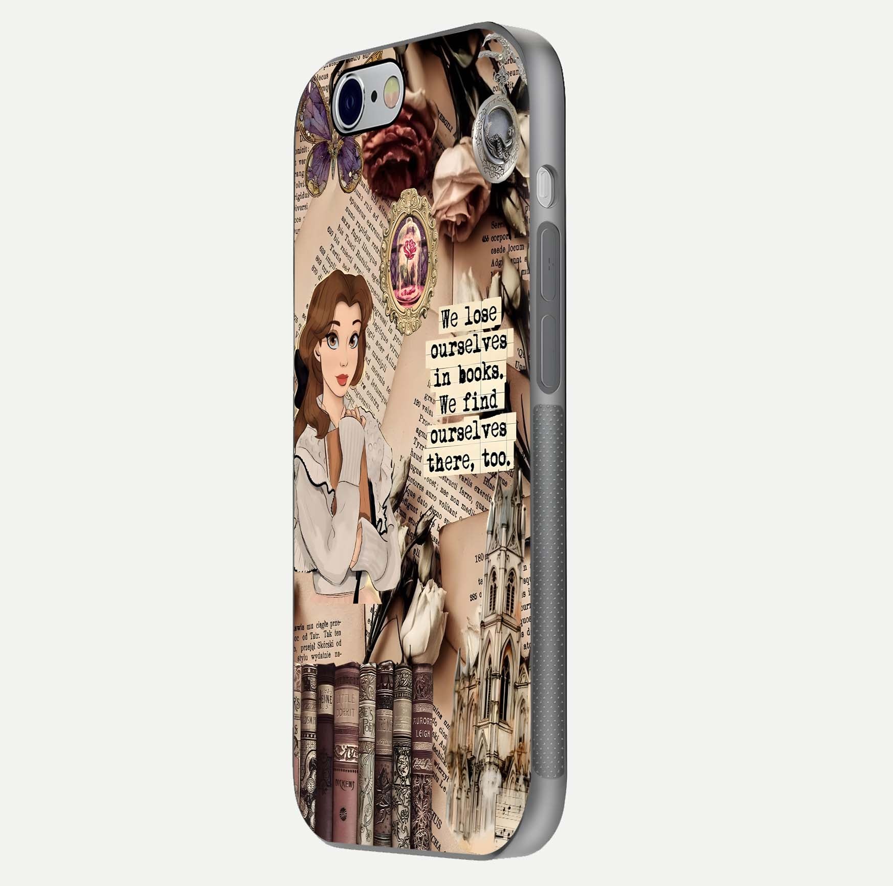 Bookish Dream World Glass Case for iPhone 16 Pro side-angle image showing detail depth and smooth corner polish