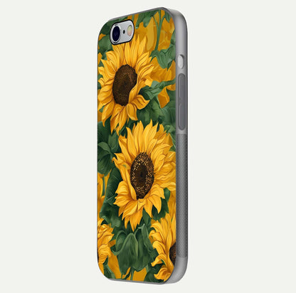 Bright Sunflower Bloom Glass Case for iPhone 16 Pro side-angle image showing shine texture and detailed bloom