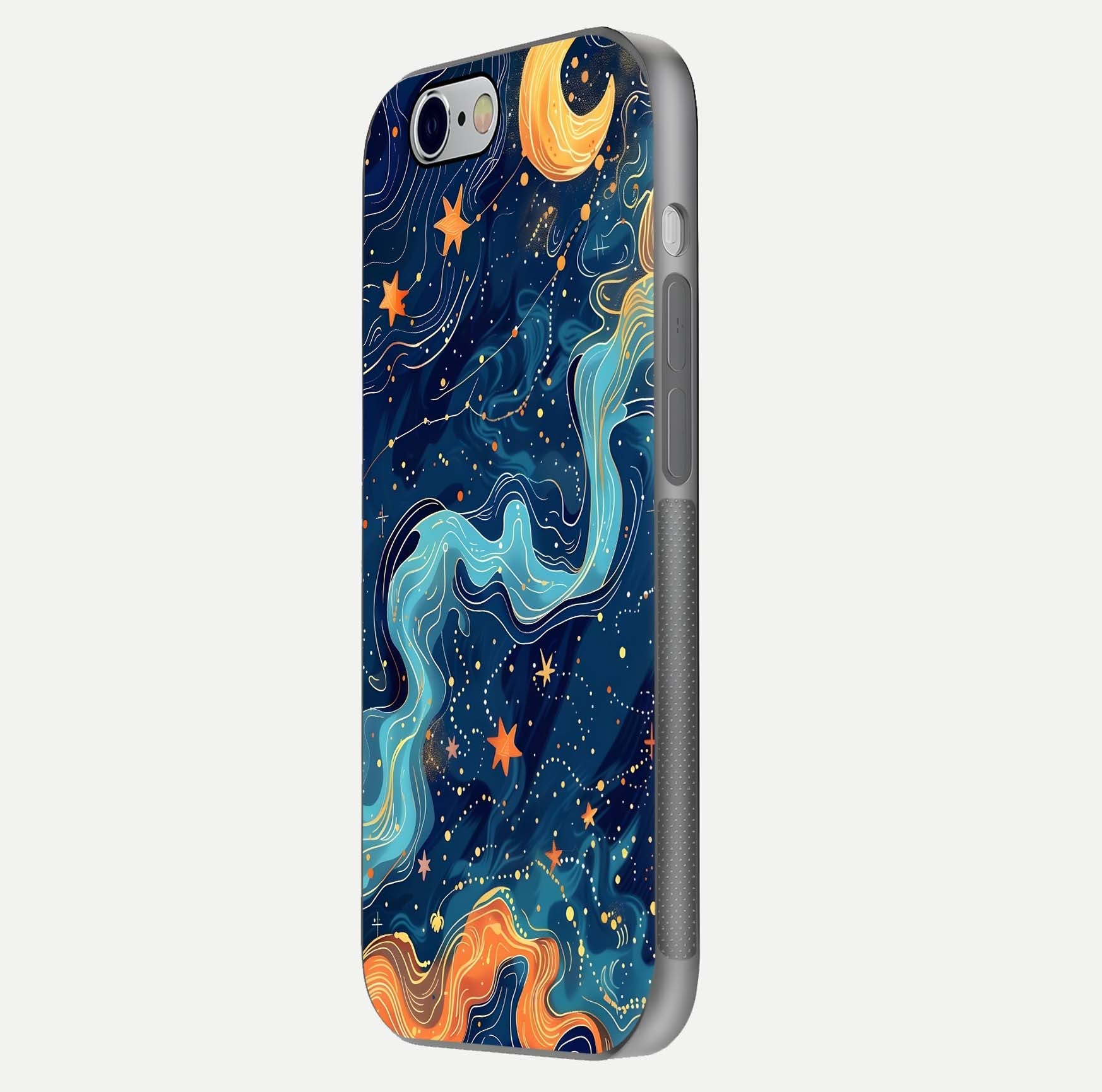 Celestial Dream Flow Glass Case for iPhone 16 Pro side-angle image capturing color swirl and glass reflection