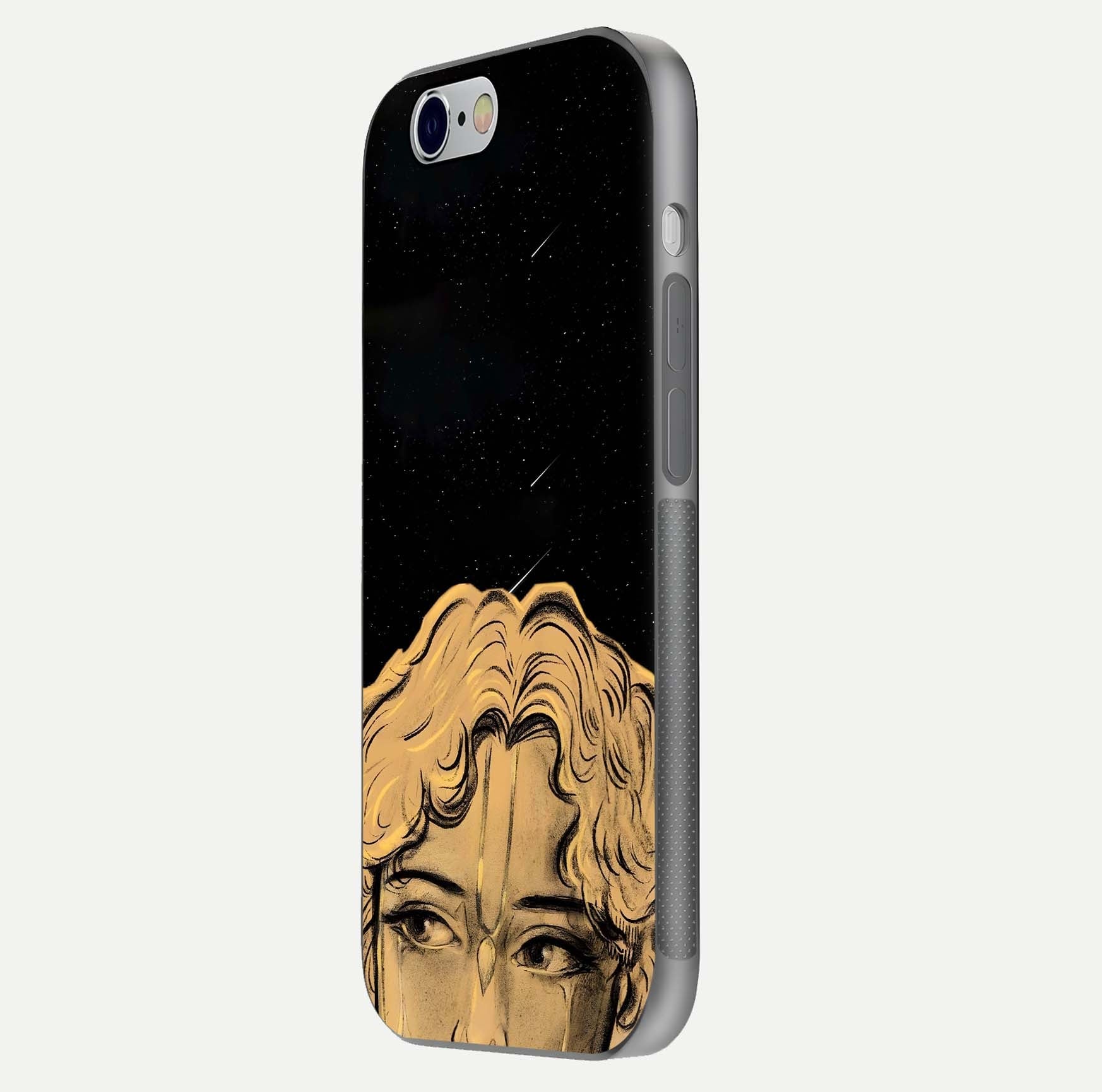 Celestial God’s Plan Glass Case for iPhone 16 Pro side-angle image showing gloss, camera frame, and cosmic tones