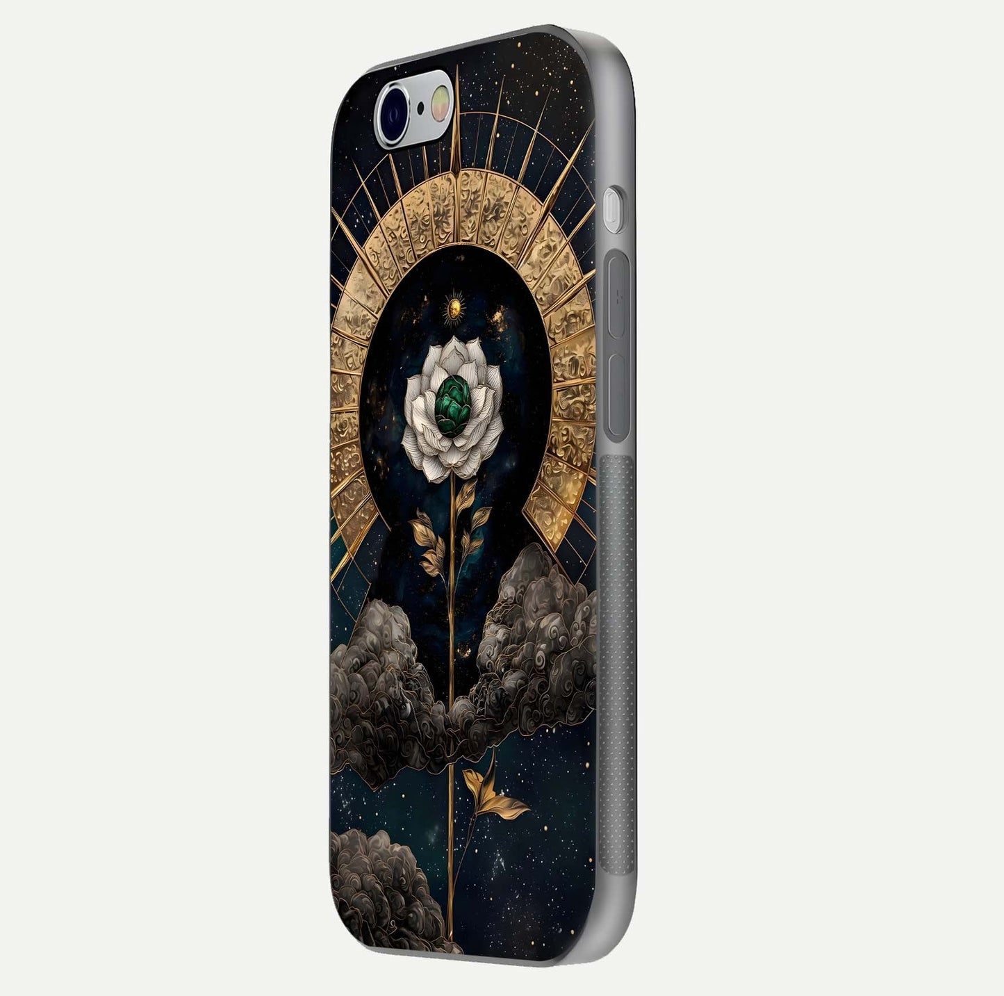 Celestial Lotus Morang Glass Case for iPhone 16 Pro side-angle image capturing shine and smooth curvature