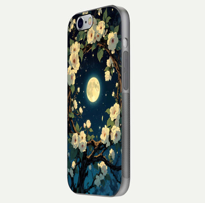 Celestial Moon & Flower Glass Case for iPhone 16 Pro side-angle image showing edge smoothness and glow reflection