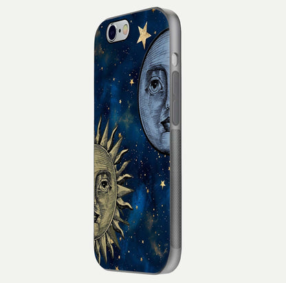 Celestial Moon With Sun Glass Case for iPhone 16 Pro side-angle image showing reflection tones and cosmic edge