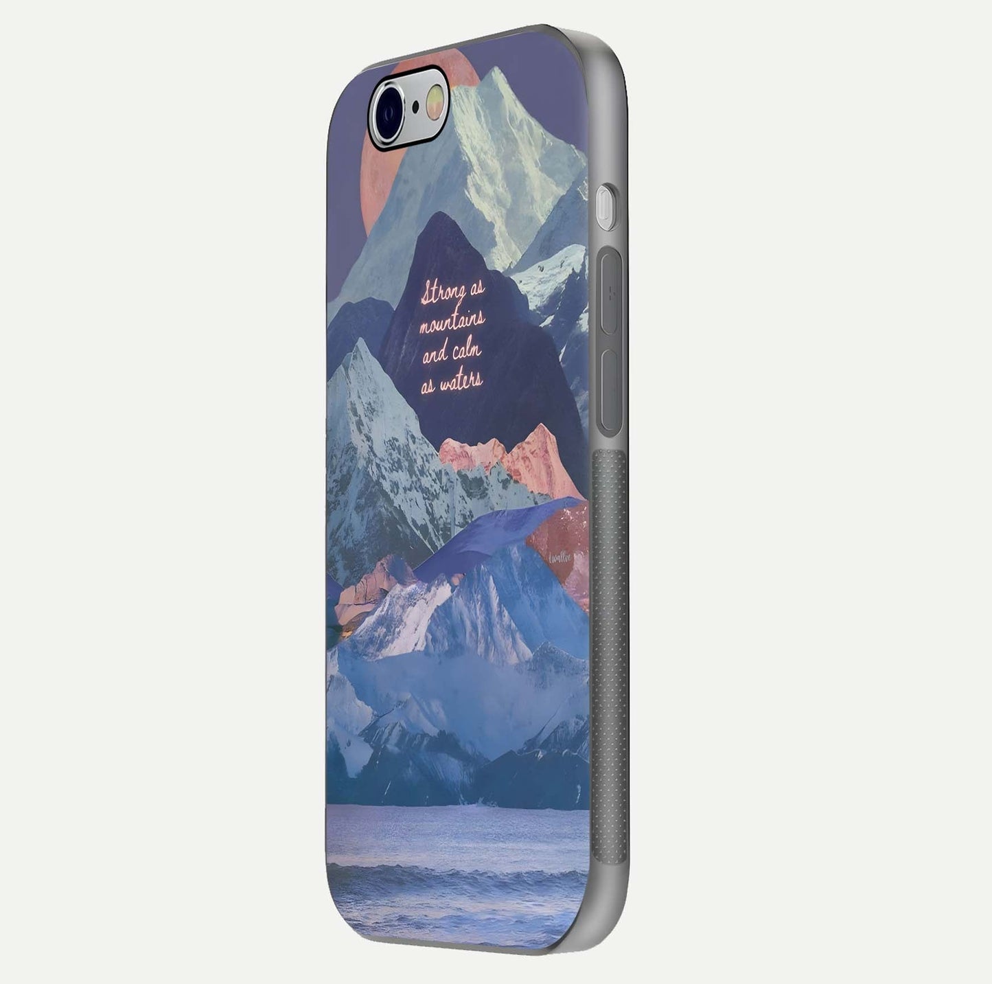 Celestial Mountain Calm Glass Case for iPhone 16 Pro side-angle image capturing mountain detail and shine gradient
