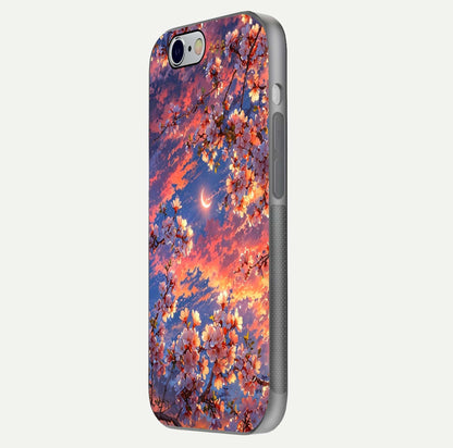 Celestial Sakura Sunset Glass Case for iPhone 16 Pro side-angle image showing edge glow and petal texture