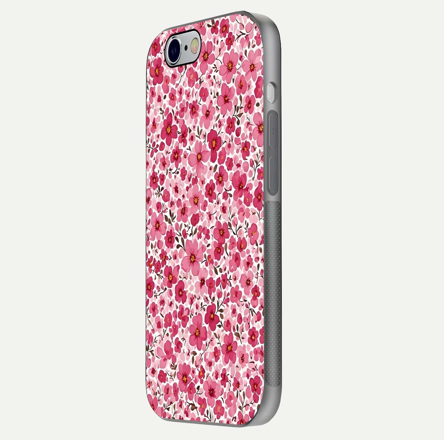 Cherry Blossom Charm Glass Case for iPhone 16 Pro side-angle image showing reflection gloss and soft texture
