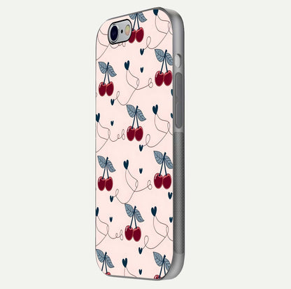 Cherry Heart Line Glass Case for iPhone 16 Pro side-angle view capturing smooth curves and shine effect