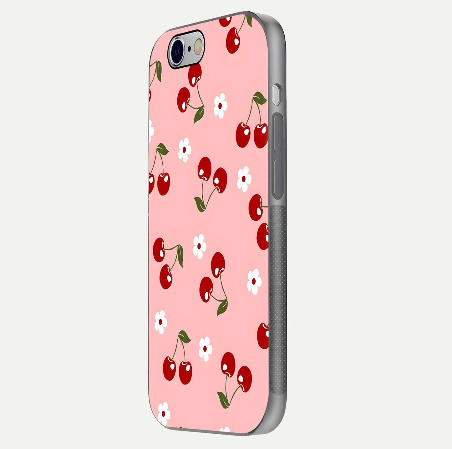 Cherry Love Mood Glass Case for iPhone 16 Pro side-angle image capturing smooth gloss and delicate details
